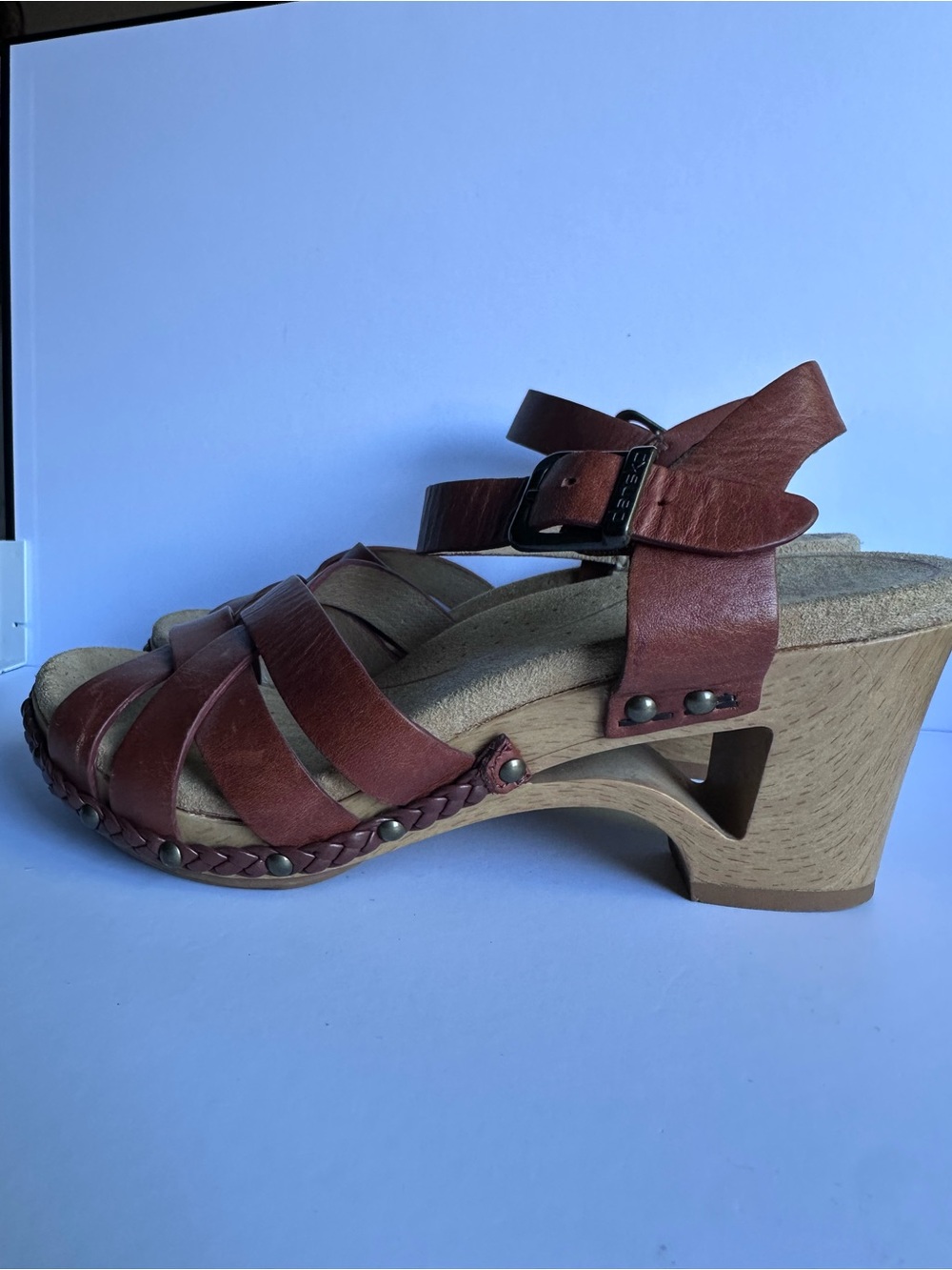 Dansko Ankle Strap Leather Sandals | High-Heel Wedge, Size 5.5